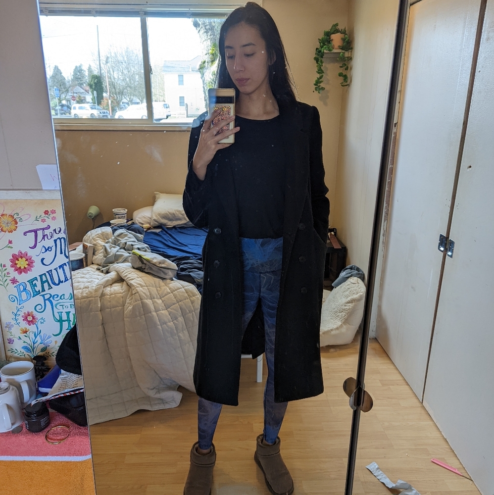 HM long black coat thick M medium